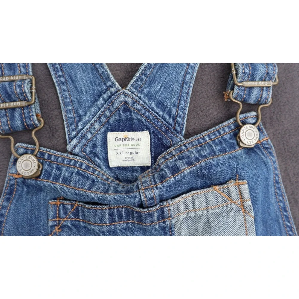 GAP denim overalls girls size XXL Inseam 28”. Unique and Distressed